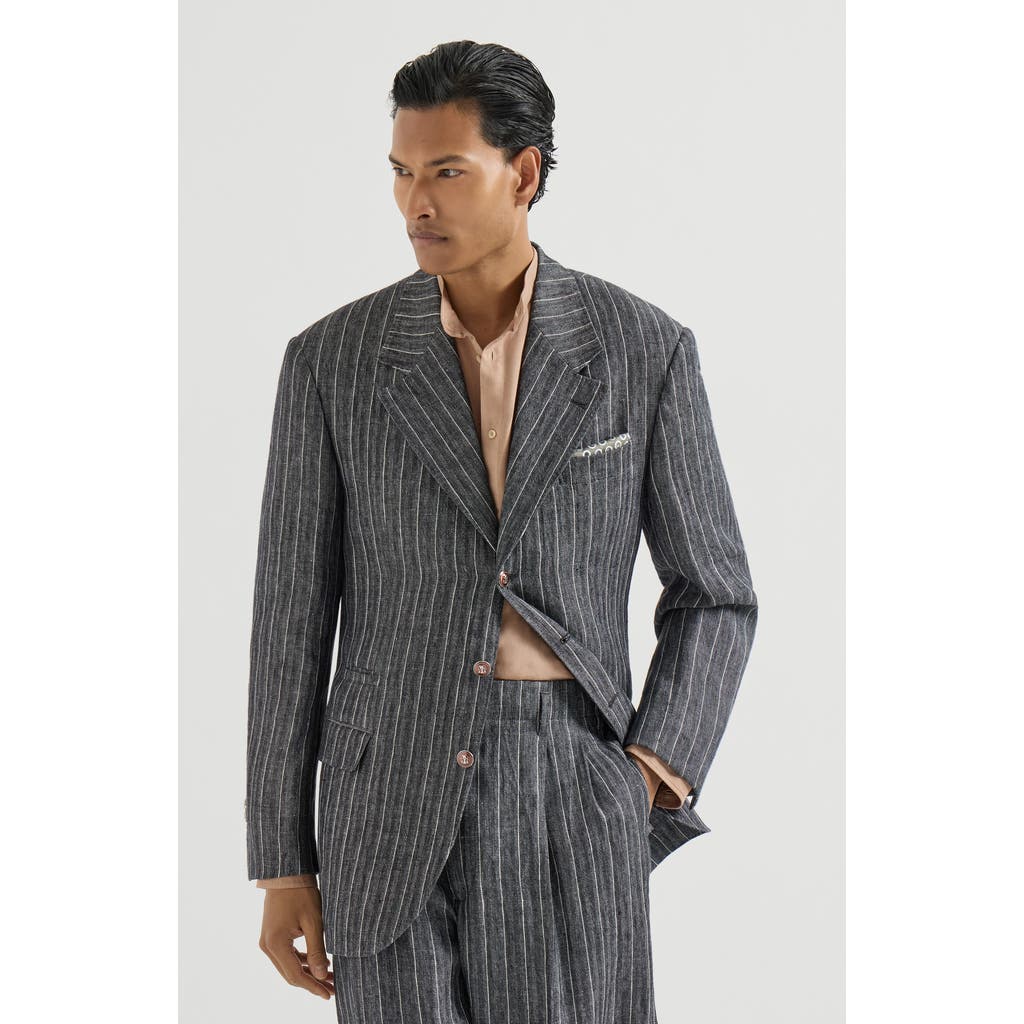 Brunello Cucinelli Brunello Cucinelli Linen chalk stripe chevron Tailor blazer with metal buttons