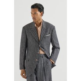 Brunello Cucinelli Brunello Cucinelli Linen chalk stripe chevron Tailor blazer with metal buttons
