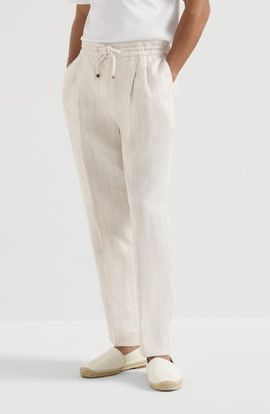 Brunello Cucinelli Brunello Cucinelli Linen chalk stripe chevron trousers with drawstring and double pleats