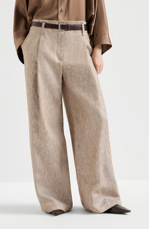 Brunello Cucinelli Brunello Cucinelli Linen denim pleated A-Line trousers with monili