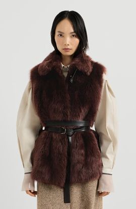 Brunello Cucinelli Brunello Cucinelli Lux shearling vest with nappa leather belt and monili