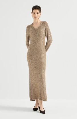 Brunello Cucinelli Brunello Cucinelli Mohair and wool dazzling texture knit dress with monili