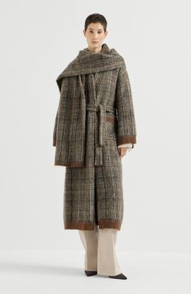 Brunello Cucinelli Brunello Cucinelli Mohair and wool Prince of Wales double knit coat with scarf