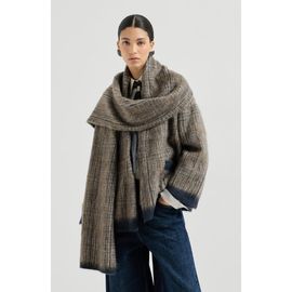 Brunello Cucinelli Brunello Cucinelli Mohair and wool Prince of Wales double knit outerwear jacket with scarf