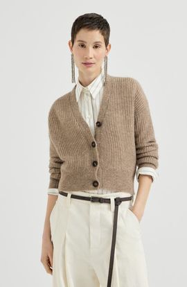 Brunello Cucinelli Brunello Cucinelli Mohair, cotton and wool Diamond yarn English rib cardigan