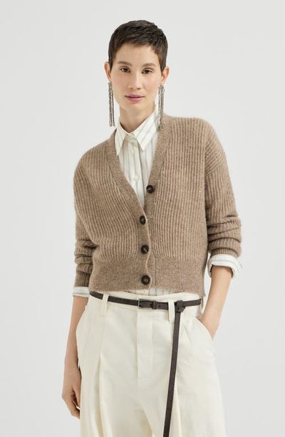 Brunello Cucinelli Brunello Cucinelli Mohair, cotton and wool Diamond yarn English rib cardigan