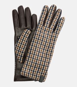 Brunello Cucinelli Brunello Cucinelli Monili checked virgin wool and leather gloves