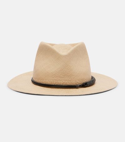 Brunello Cucinelli Brunello Cucinelli Monili leather-trimmed straw fedora hat