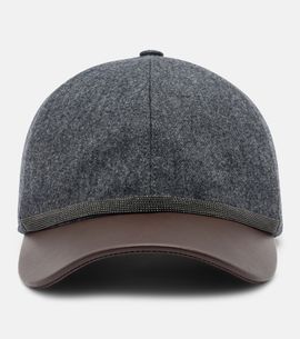 Brunello Cucinelli Brunello Cucinelli Monili leather and virgin wool baseball cap