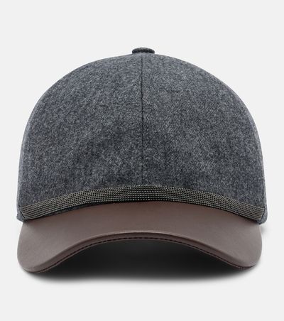 Brunello Cucinelli Brunello Cucinelli Monili leather and virgin wool baseball cap