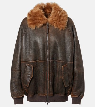 Brunello Cucinelli Brunello Cucinelli Monili shearling-trimmed leather blouson jacket