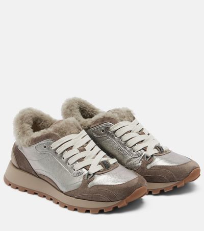 Brunello Cucinelli Brunello Cucinelli Monili shearling-trimmed leather sneakers