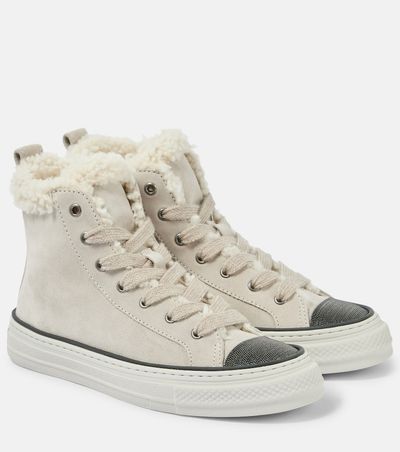 Brunello Cucinelli Brunello Cucinelli Shearling-trimmed suede high-top sneakers