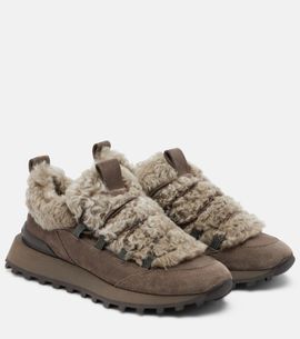 Brunello Cucinelli Brunello Cucinelli Monili shearling-trimmed suede sneakers