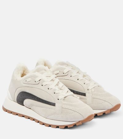 Brunello Cucinelli Brunello Cucinelli Monili Beads shearling-trimmed suede sneakers