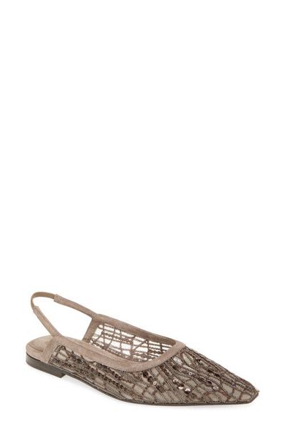 Brunello Cucinelli Brunello Cucinelli Monili Slingback Pointed Toe Flat
