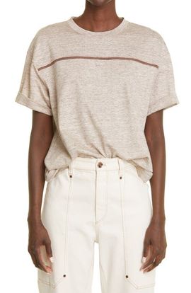 Brunello Cucinelli Brunello Cucinelli Monili Stripe Linen Blend T-Shirt