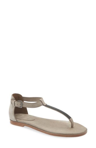 Brunello Cucinelli Brunello Cucinelli Monili T-Strap Suede Sandal