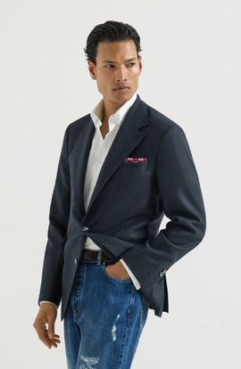Brunello Cucinelli Brunello Cucinelli Mouliné virgin wool twill deconstructed Cavallo blazer with metal buttons