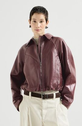 Brunello Cucinelli Brunello Cucinelli Nappa leather outerwear jacket with drawstring and monili
