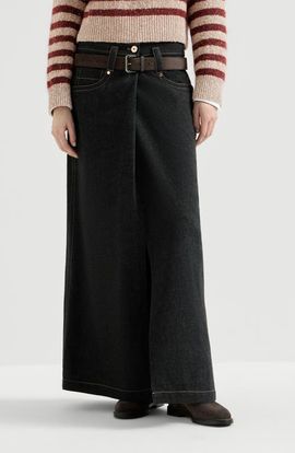 Brunello Cucinelli Brunello Cucinelli No-fade denim five-pocket skirt with monili