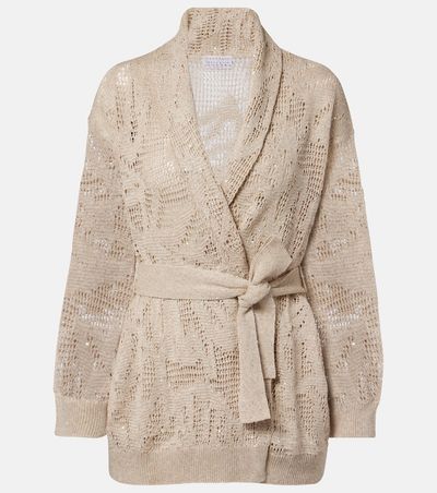 Brunello Cucinelli Brunello Cucinelli Open-knit linen and cotton wrap cardigan