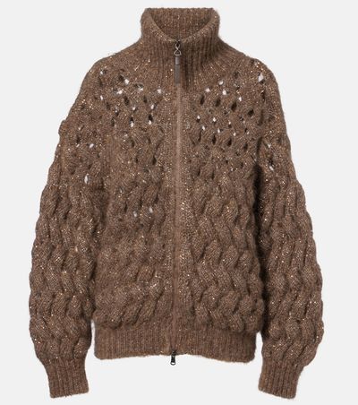 Brunello Cucinelli Brunello Cucinelli Open-knit sequined mohair and wool-blend cardigan