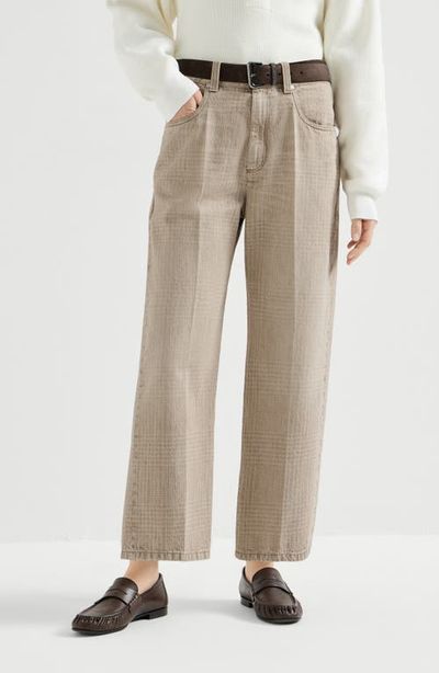 Brunello Cucinelli Brunello Cucinelli Prince of Wales denim contemporary square trousers with monili