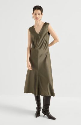 Brunello Cucinelli Brunello Cucinelli Satin cady flared dress with monili