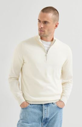 Brunello Cucinelli Brunello Cucinelli Sea Island cotton and cashmere lightweight sweater with half zip