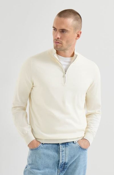 Brunello Cucinelli Brunello Cucinelli Sea Island cotton and cashmere lightweight sweater with half zip
