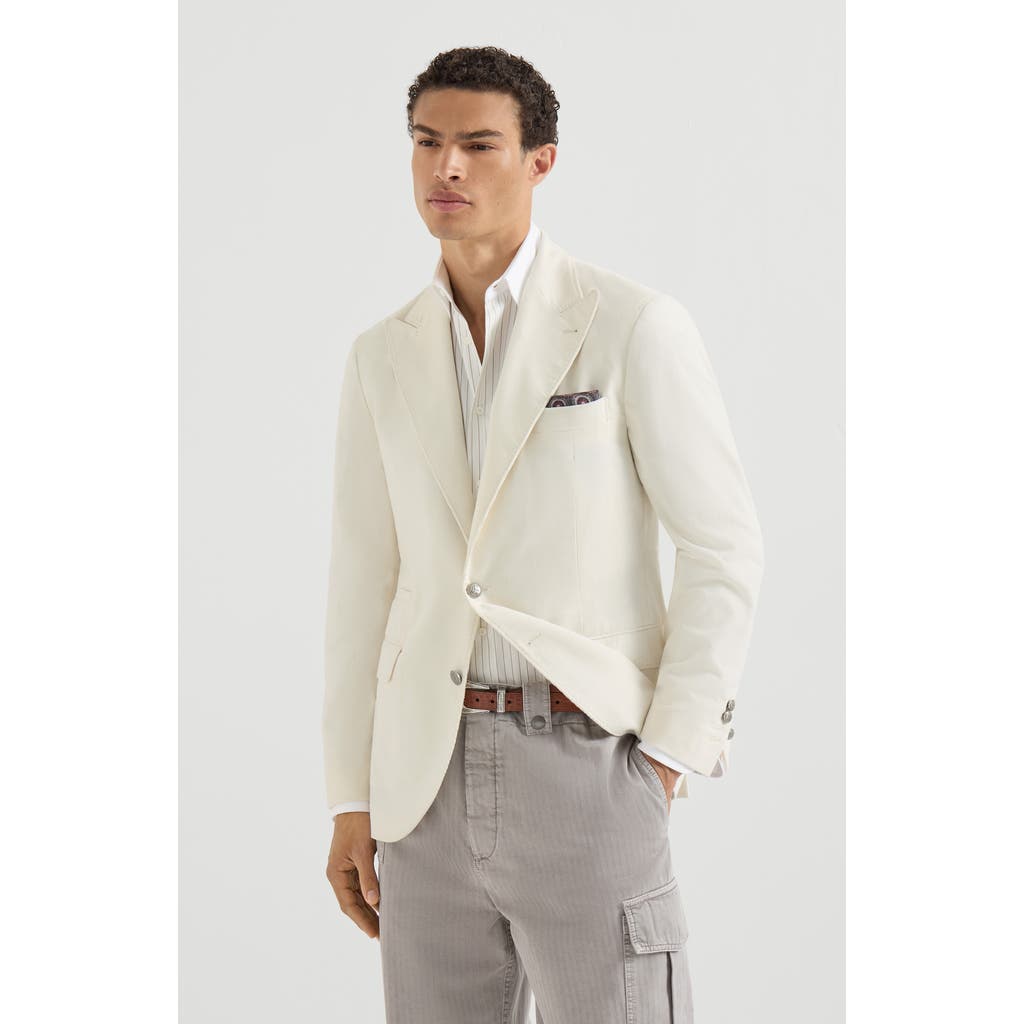 Brunello Cucinelli Brunello Cucinelli Sea Island cotton narrow wale corduroy deconstructed blazer with large peak lapels and metal buttons