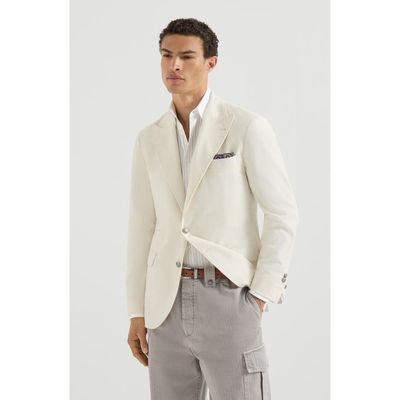 Brunello Cucinelli Brunello Cucinelli Sea Island cotton narrow wale corduroy deconstructed blazer with large peak lapels and metal buttons