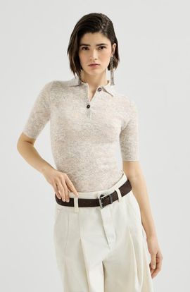 Brunello Cucinelli Brunello Cucinelli Silk, alpaca and wool flower lace knit polo