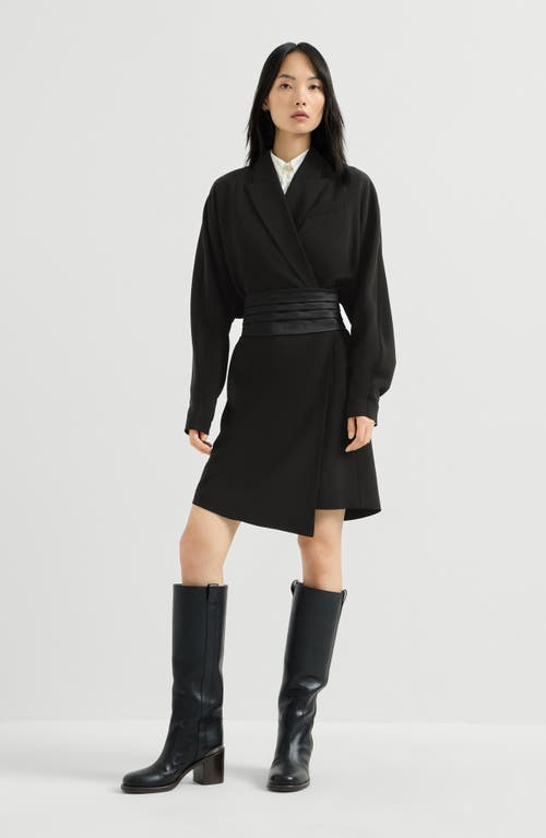 Brunello Cucinelli Brunello Cucinelli Silk and acetate crêpe cady tuxedo dress with monili