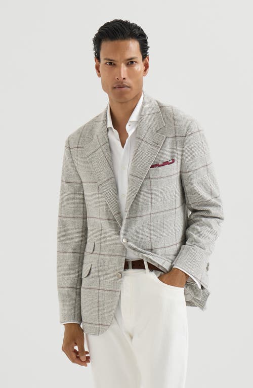 Brunello Cucinelli Brunello Cucinelli Silk, wool and cashmere Prince of Wales flannel deconstructed Cavallo blazer with metal buttons