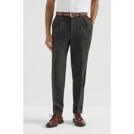 Brunello Cucinelli Brunello Cucinelli Silk, wool and cashmere Prince of Wales flannel trousers with pleat