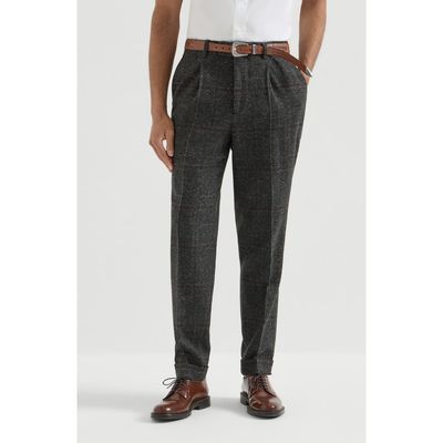 Brunello Cucinelli Brunello Cucinelli Silk, wool and cashmere Prince of Wales flannel trousers with pleat