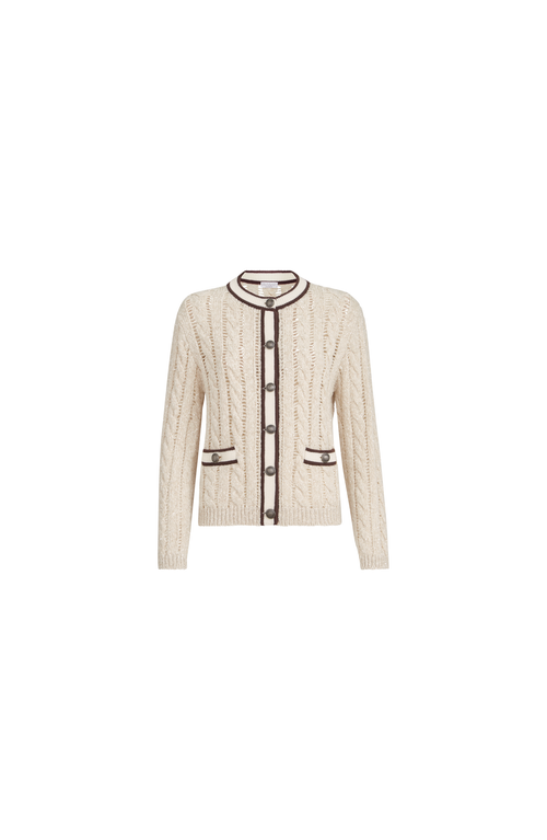 Brunello Cucinelli Brunello Cucinelli Soft virgin wool and cashmere diamond yarn cable knit cardigan