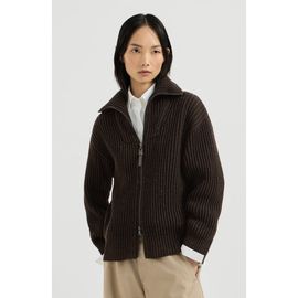 Brunello Cucinelli Brunello Cucinelli Sparkling & Dazzling cashmere and wool ribbed cardigan with shiny zipper pull