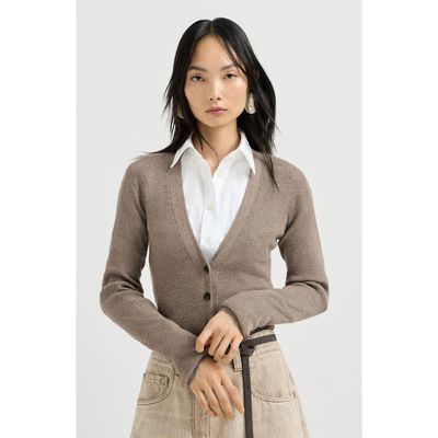 Brunello Cucinelli Brunello Cucinelli Sparkling cashmere lightweight ribbed cardigan