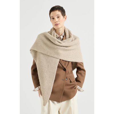 Brunello Cucinelli Brunello Cucinelli Sparkling cashmere, wool and mohair rib knit shawl