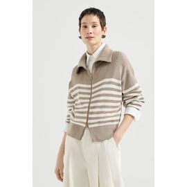 Brunello Cucinelli Brunello Cucinelli Sparkling cotton striped English rib cardigan with zipper and monili