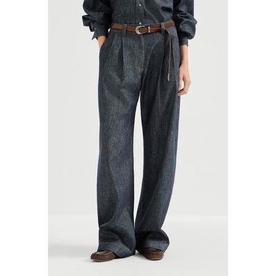 Brunello Cucinelli Brunello Cucinelli Sparkling no-fade denim loose curved trousers with monili 
