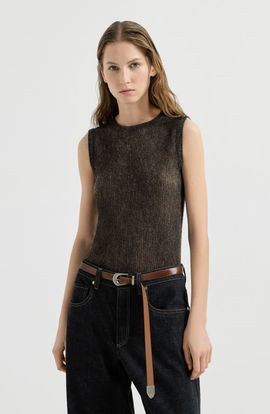 Brunello Cucinelli Brunello Cucinelli Sparkling silk, alpaca and wool rib knit top