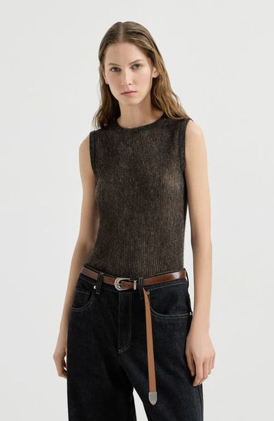 Brunello Cucinelli Brunello Cucinelli Sparkling silk, alpaca and wool rib knit top