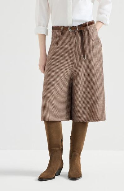 Brunello Cucinelli Brunello Cucinelli Sparkling virgin wool houndstooth long Bermuda shorts with monili