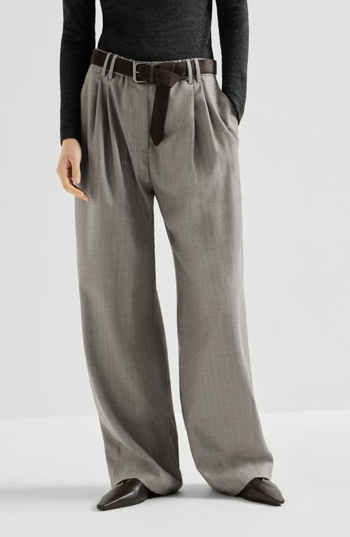 Brunello Cucinelli Brunello Cucinelli Sparkling virgin wool pinstripe track trousers with monili