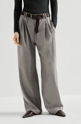 Brunello Cucinelli Brunello Cucinelli Sparkling virgin wool pinstripe track trousers with monili