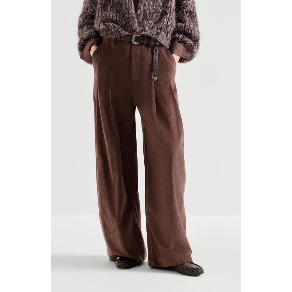Brunello Cucinelli Brunello Cucinelli Stretch cotton and cashmere corduroy five-pocket baggy trousers with monili